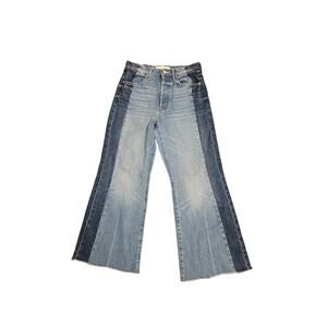 MOTHER Two-Tone Flare Jeans in Light Blue & Dark Blue
